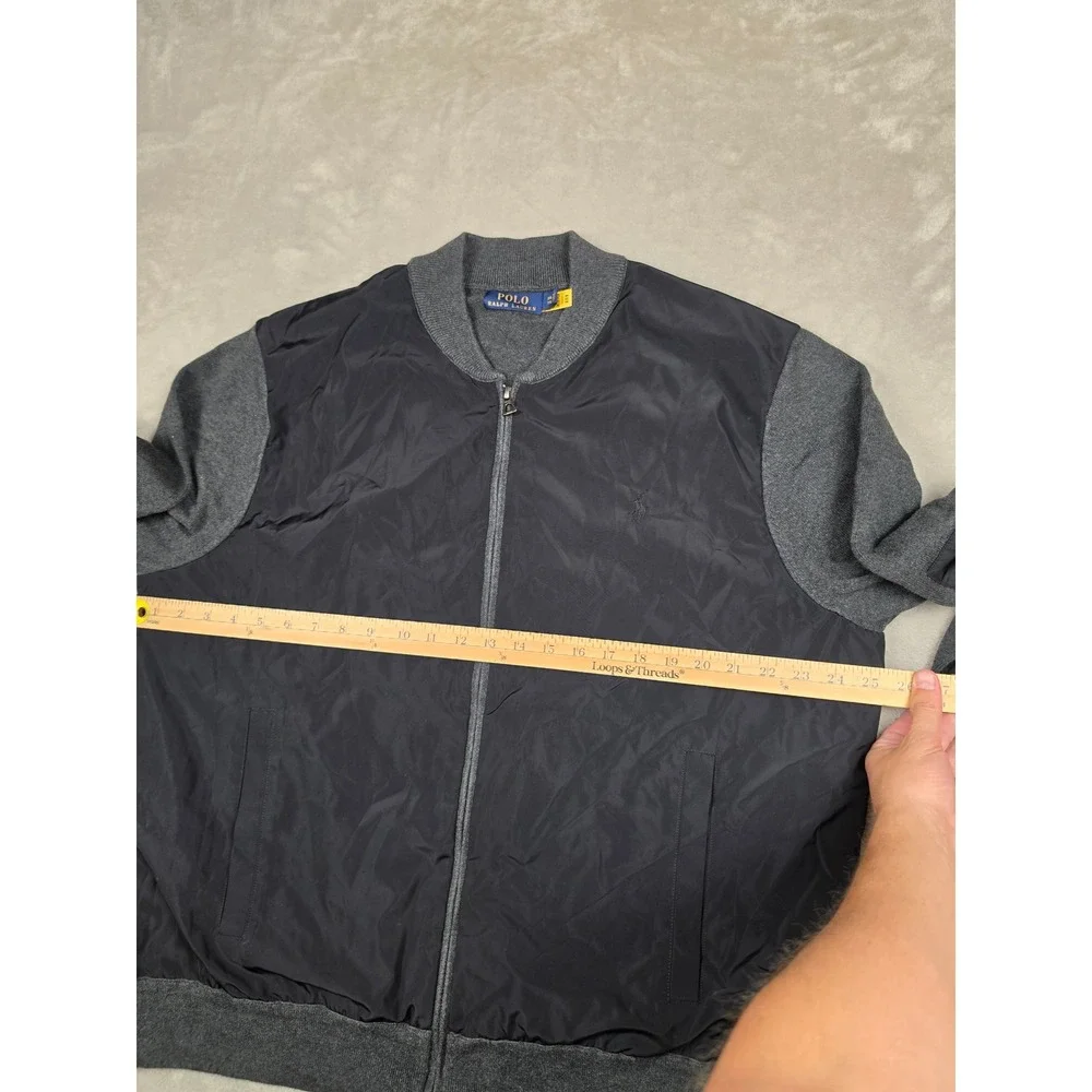 Polo Ralph Lauren Hybrid Sweater Bomber Jacket Men XXL Gray Black Full Zip Woven